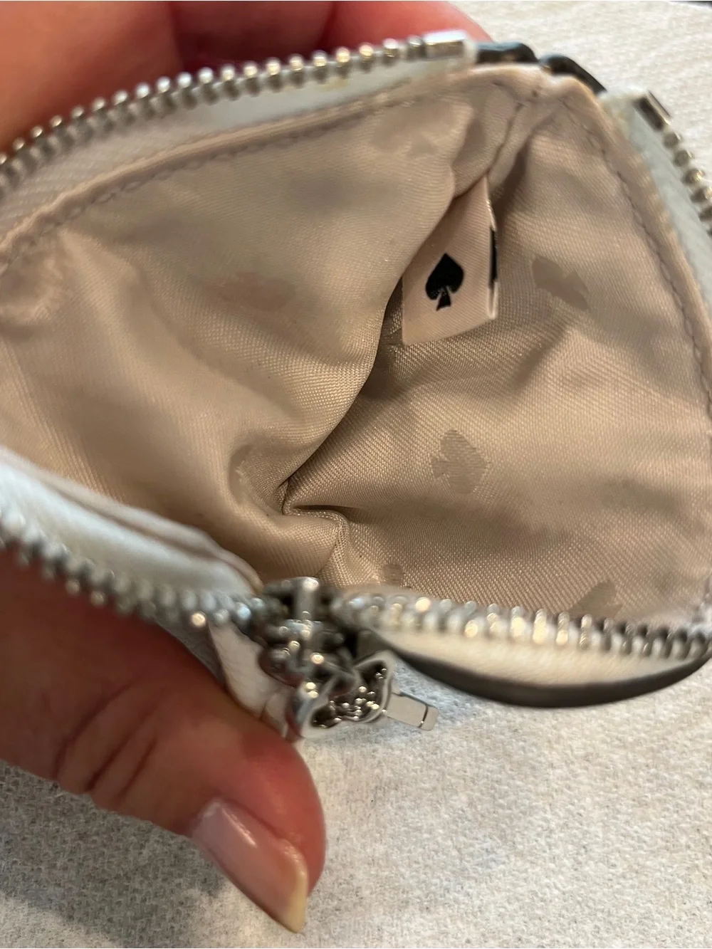 Kate Spade White Pebbled Leather Small Zip Pouch with Keychain